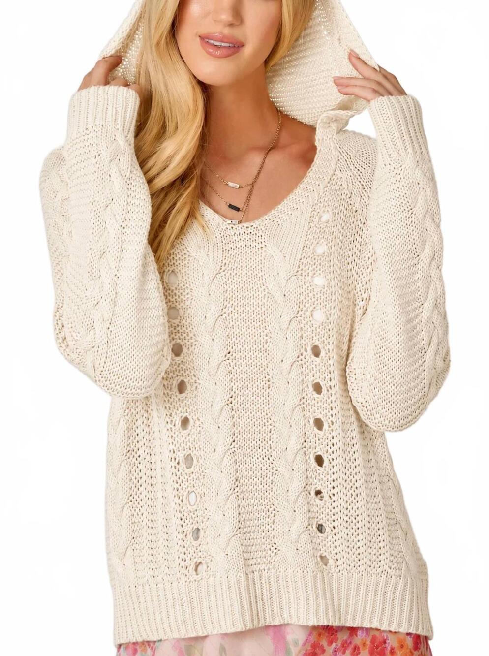 NEW MYSTREE cable-knit hoodie sweater in cream